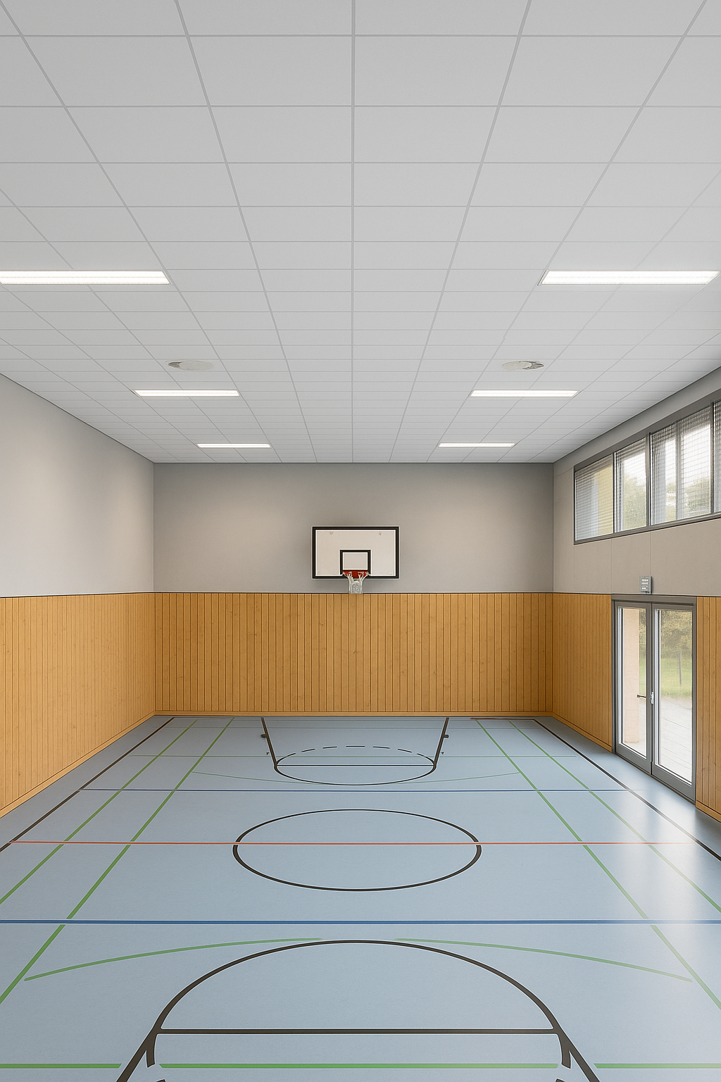 Systeemplafond in sporthal